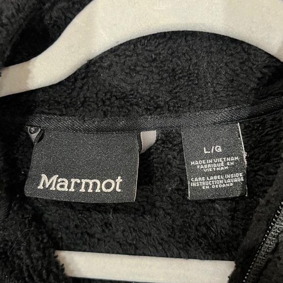 Marmot Black Full Zip Up Sherpa Fleece Hooded Jacket Women’s Large - Picture 2 of 3